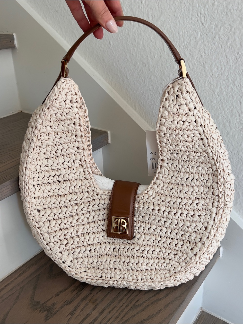 Anine Bing Raffia Lou Shoulder Bag Monogram NWT - Picture 5 of 11